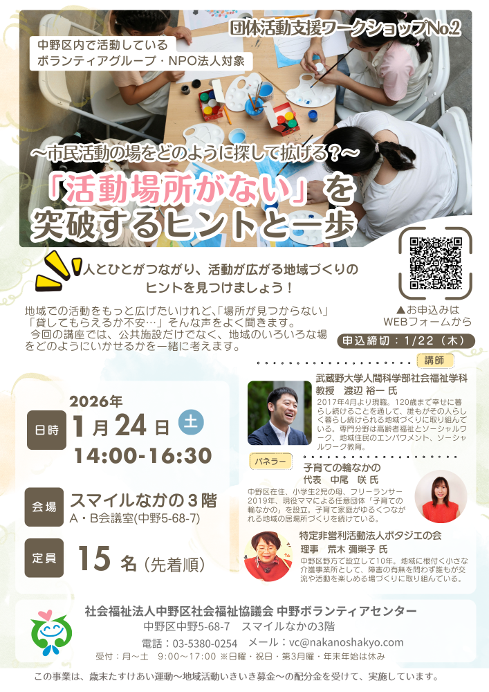 団体活動支援ワークショップNo.２～市民活動の場をどのように探して拡げる？～「活動場所がない」を 突破するヒントと一歩